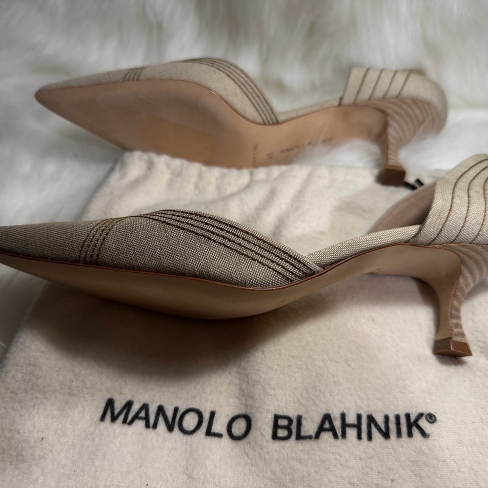 Manolo Blahnik Tan Pointed Toe Heels - Picture 5 of 8